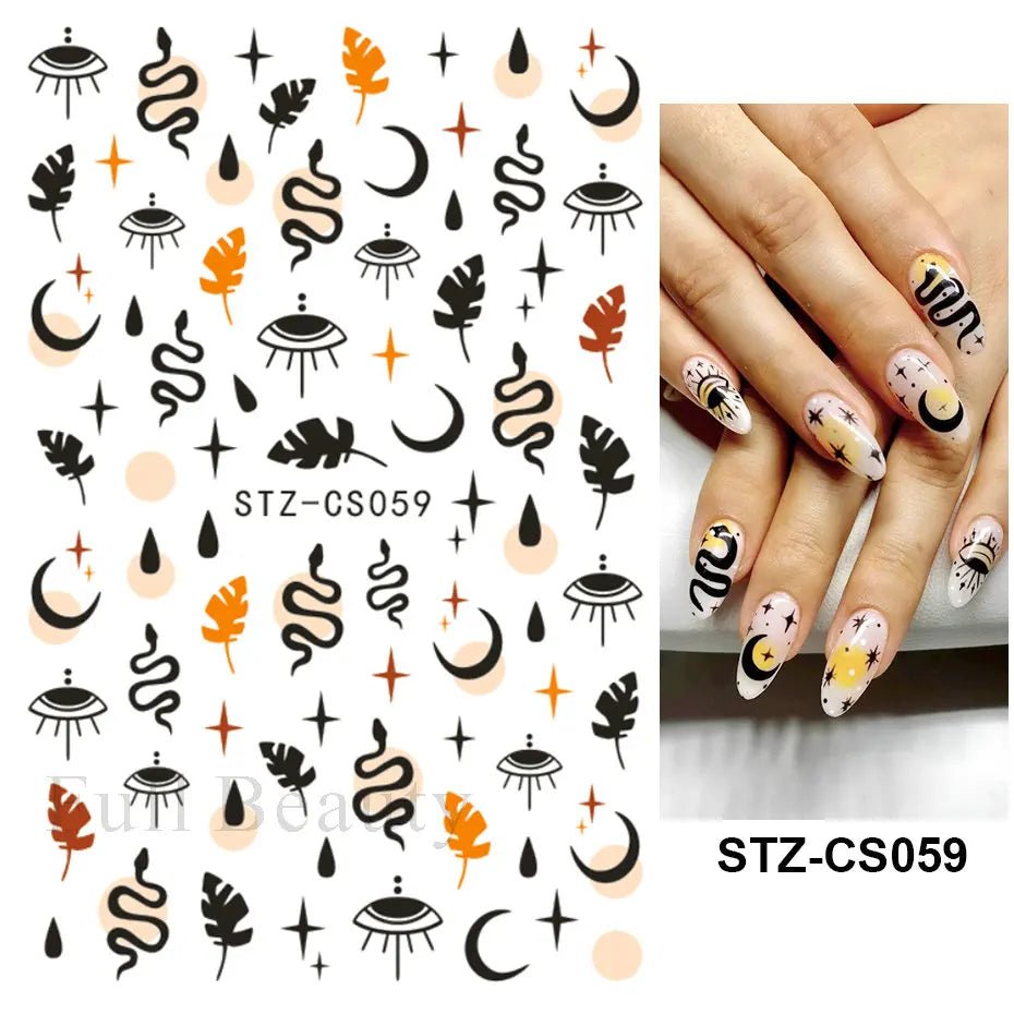 Golden Pumpkin Maple Leaf Pattern Nail Decals Fall Autumn Leaves & Geometric & Letter Stickers - silverfoxgoods